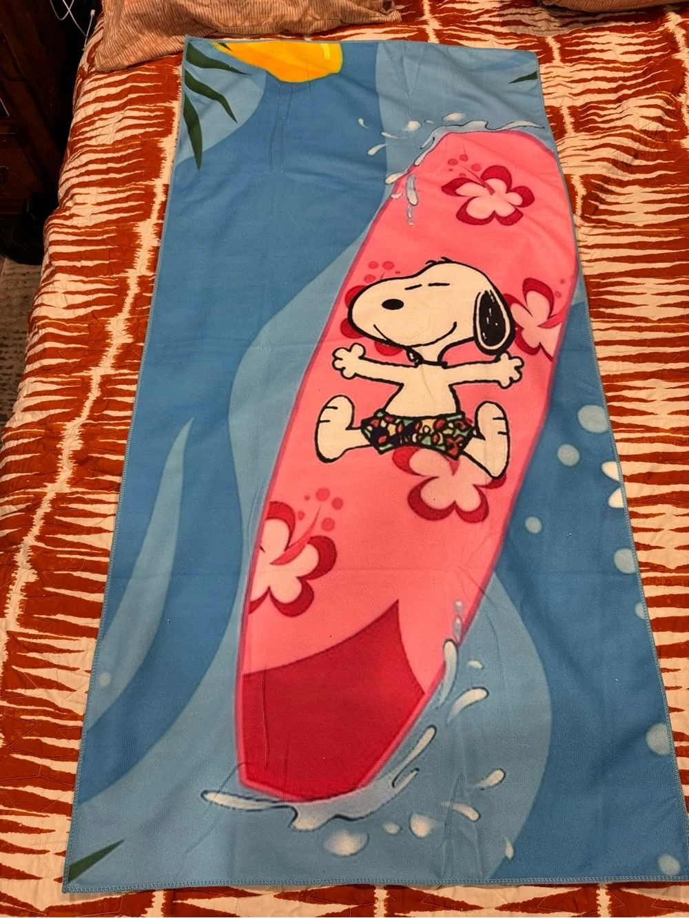 Snoopy Pink Surfboard Beach Towel